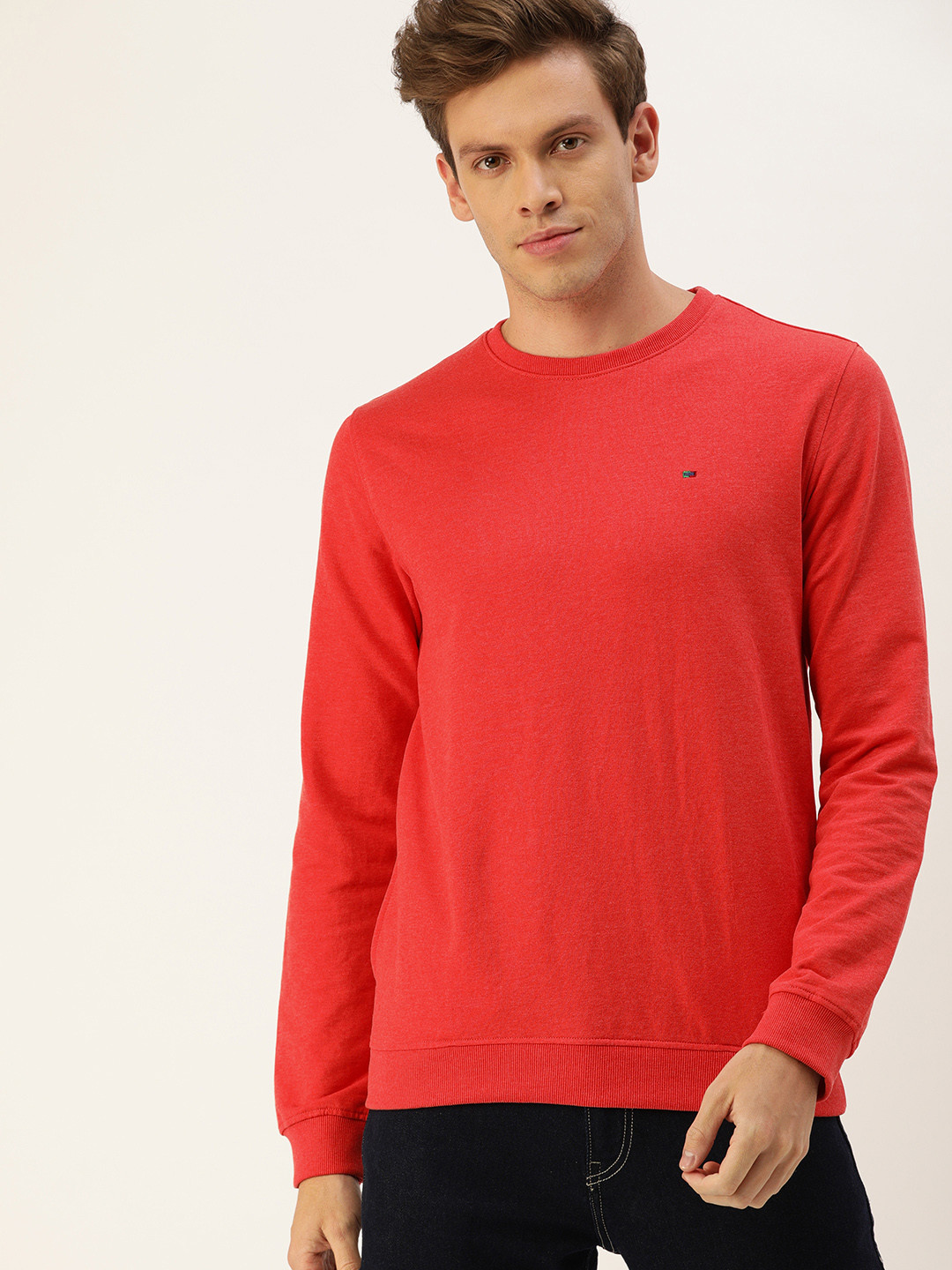 Buy Peter England Men Coral Red Solid Sweatshirt Sweatshirts for Men