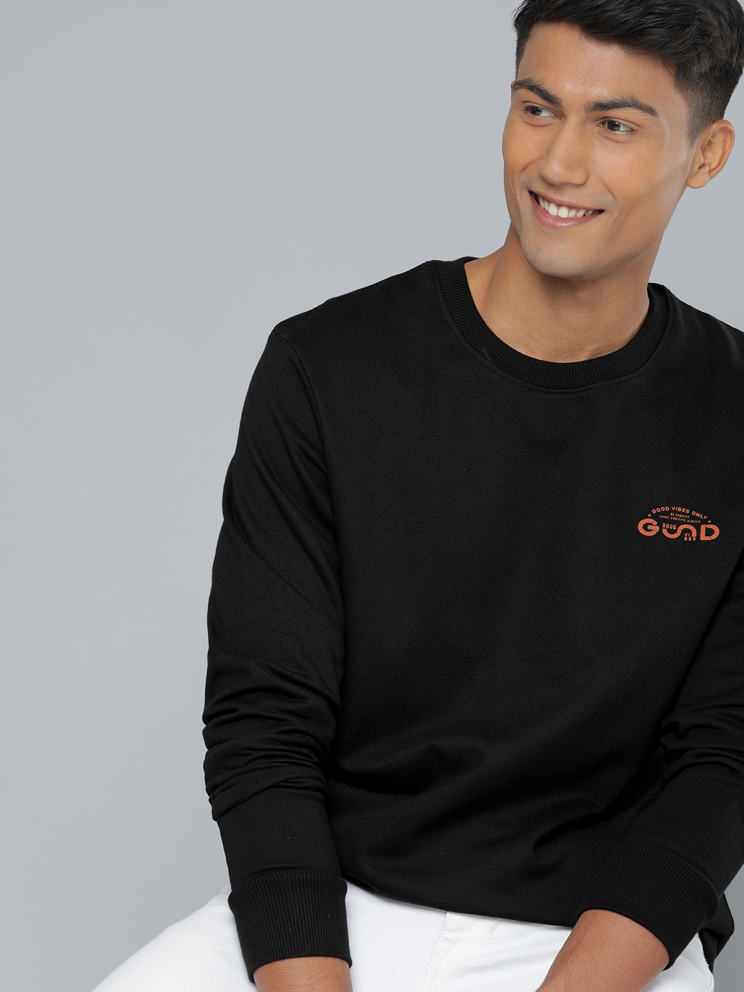 Buy HERE&NOW Men Black Solid Sweatshirt - Sweatshirts for