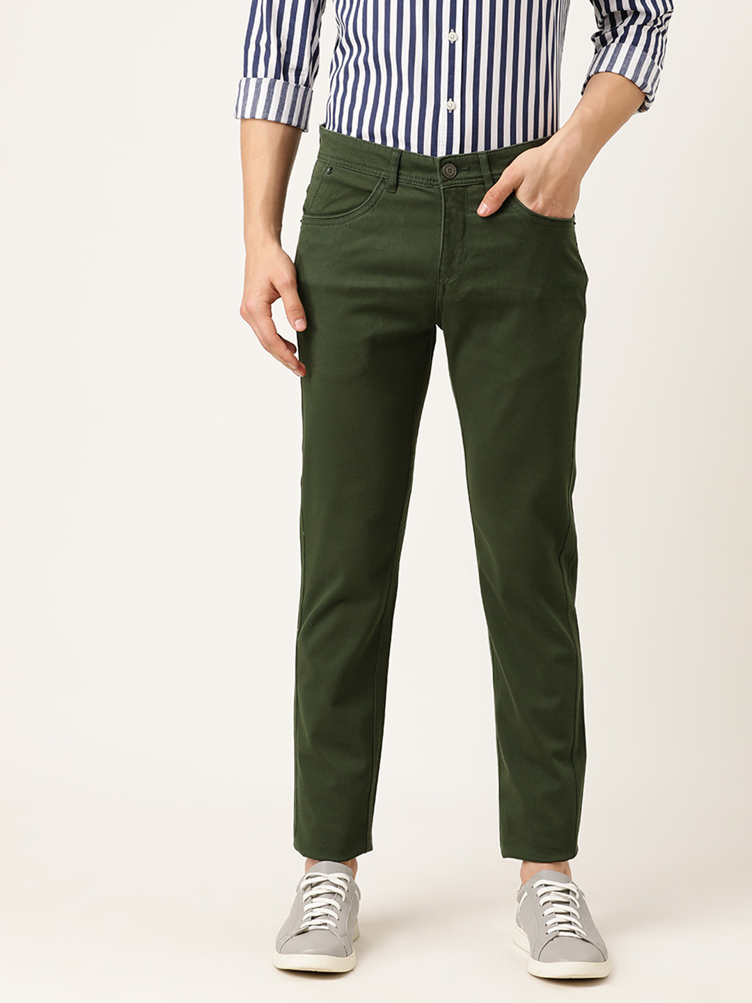 Buy Flying Machine Men Olive Green Slim Fit Solid Chinos - Trousers for ...