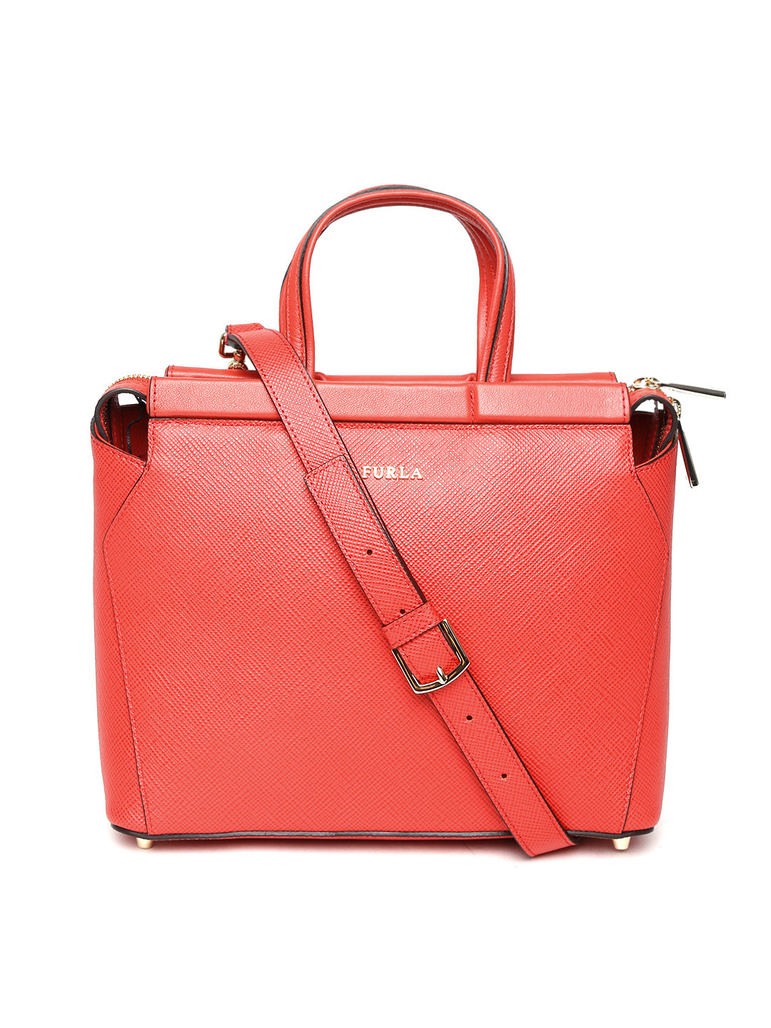 Buy Furla Red Textured Leather Handbag With Sling Strap Handbags for
