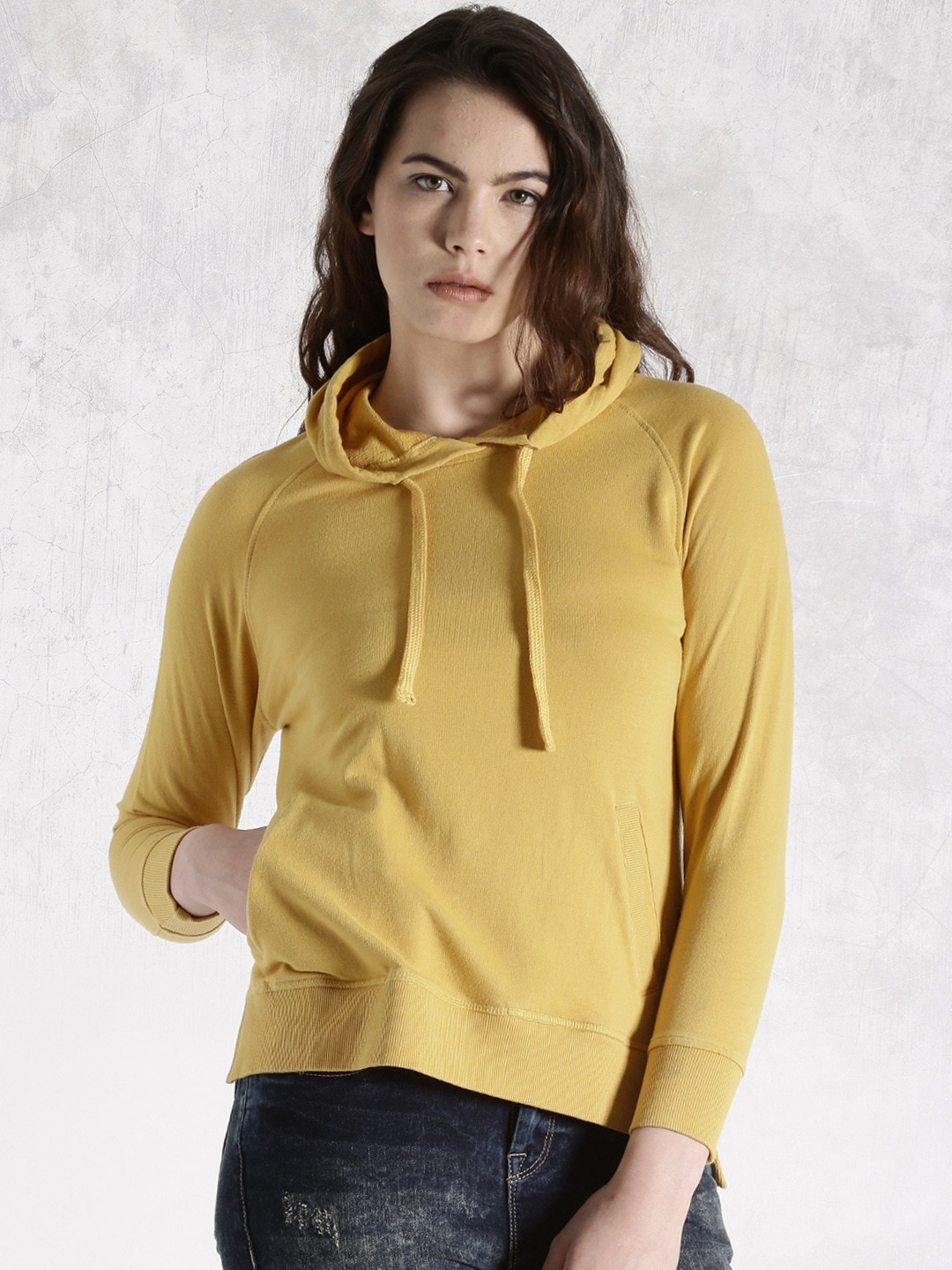 Buy Roadster Mustard Hooded Sweatshirt Sweatshirts for Women 1282758