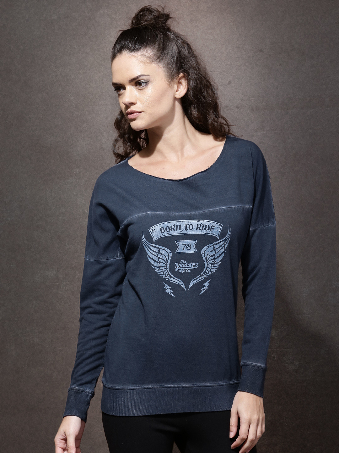 Buy Roadster Navy Printed Sweatshirt Sweatshirts for Women 1282783 Myntra