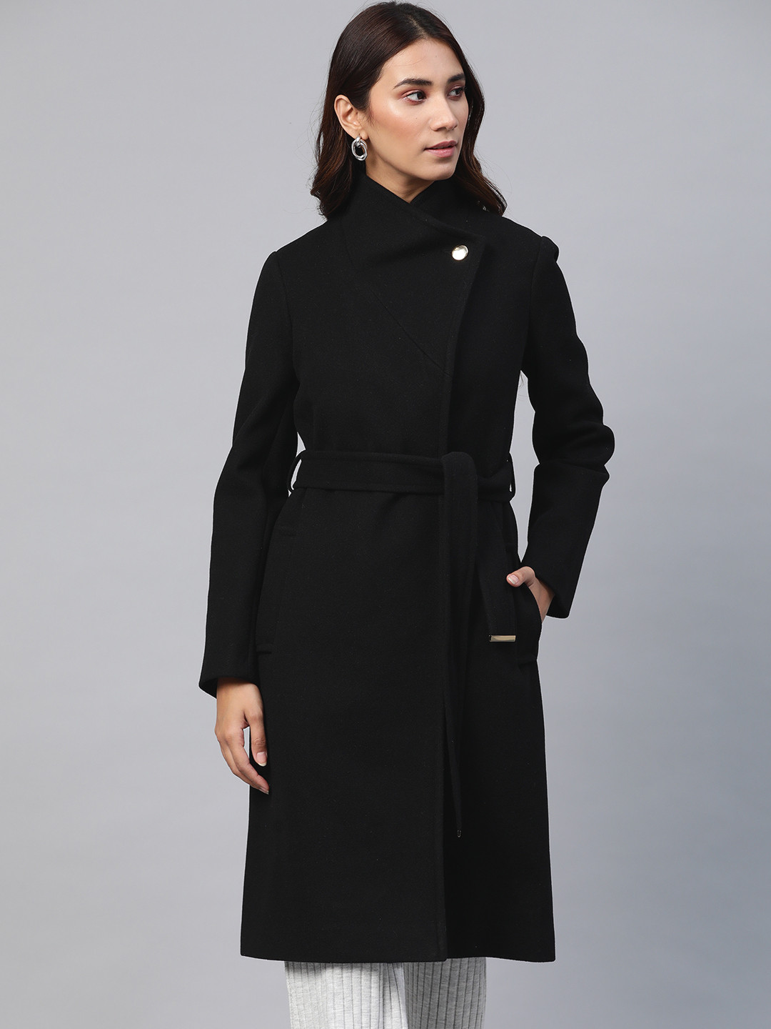 Buy DOROTHY PERKINS Women Black Solid Longline Wrap Coat Coats for