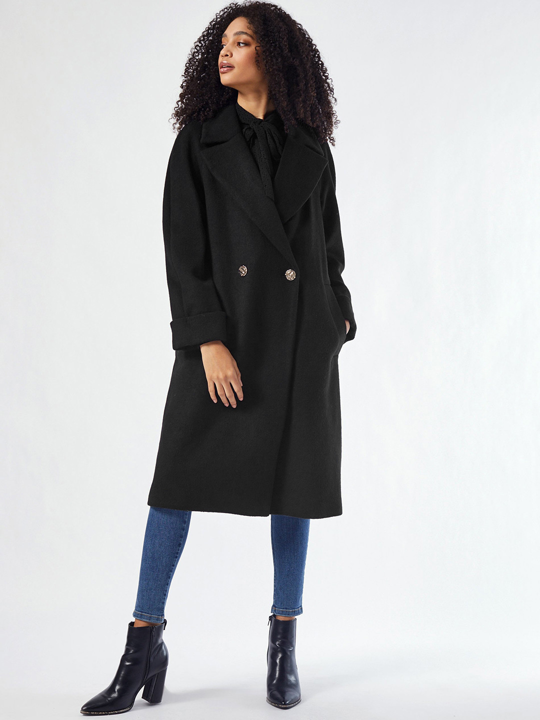 Buy DOROTHY PERKINS Women Black Solid Longline Over Coat Coats for