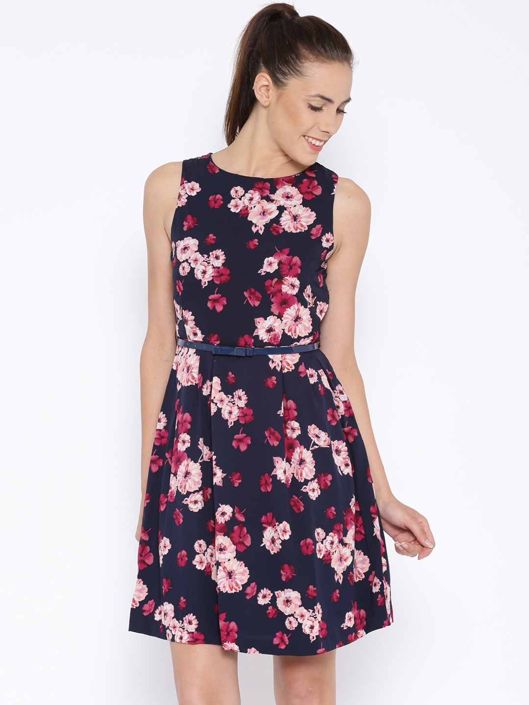 Buy Tokyo Talkies Navy Floral Print Fit & Flare Dress - Dresses for ...