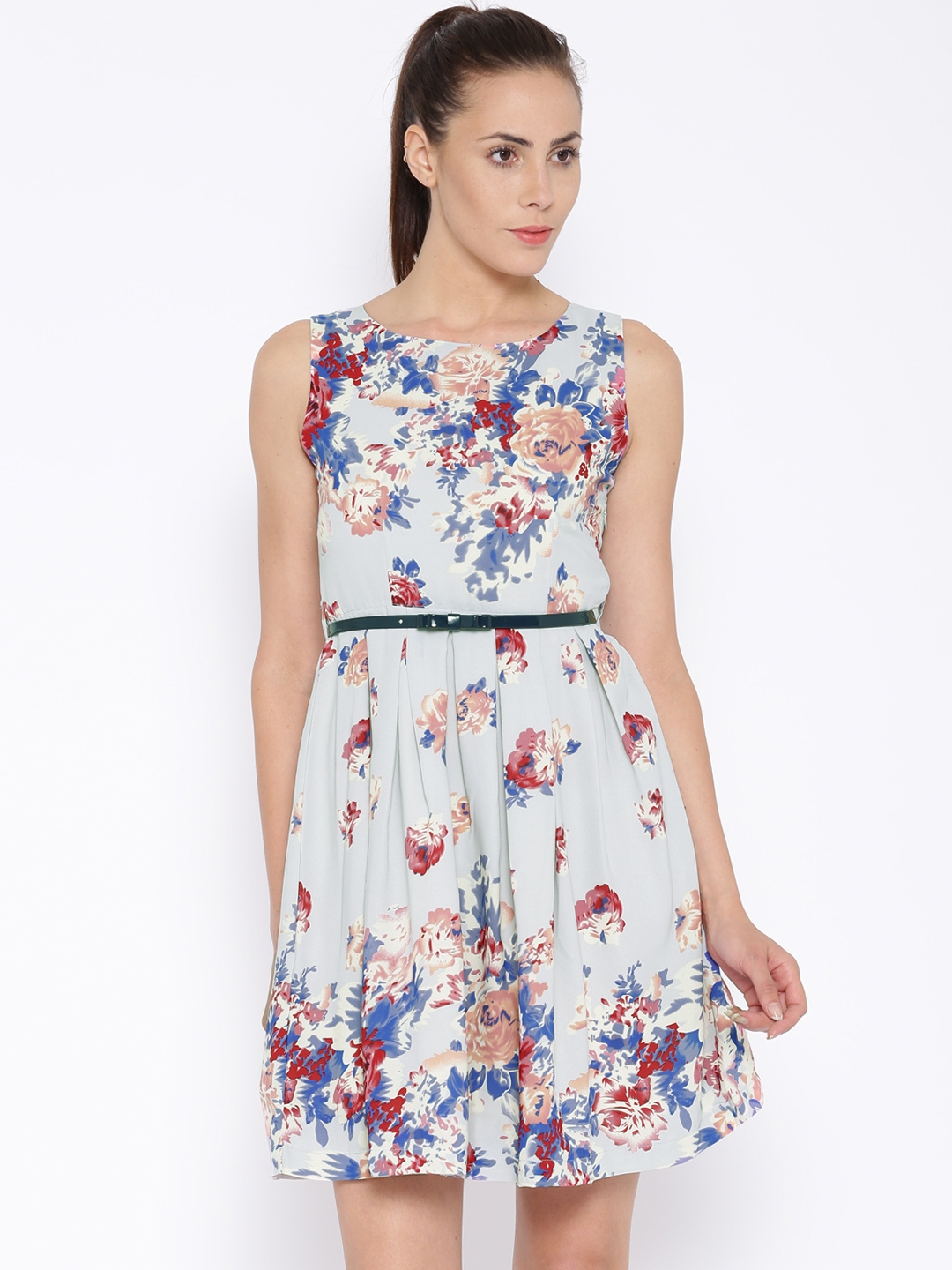 Buy Tokyo Talkies Grey Floral Print Fit & Flare Dress - Dresses for ...