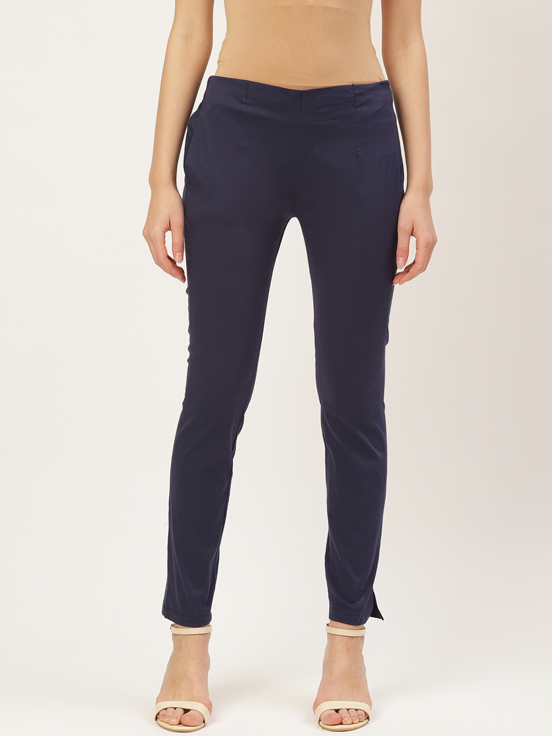 ladies navy slim fit trousers