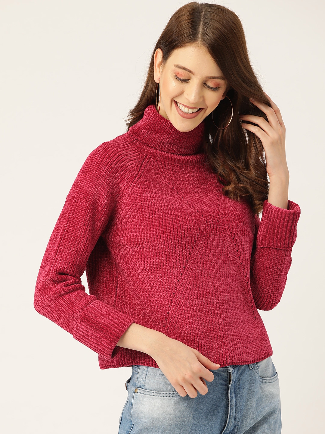 Buy Madame Women Magenta Solid Pullover - Sweaters for Women 12839478 ...