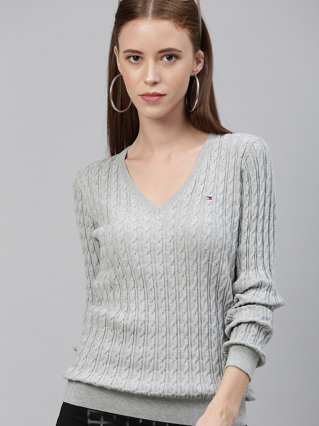 Buy Tommy Hilfiger Women Grey Self Design Pullover Sweater Sweaters