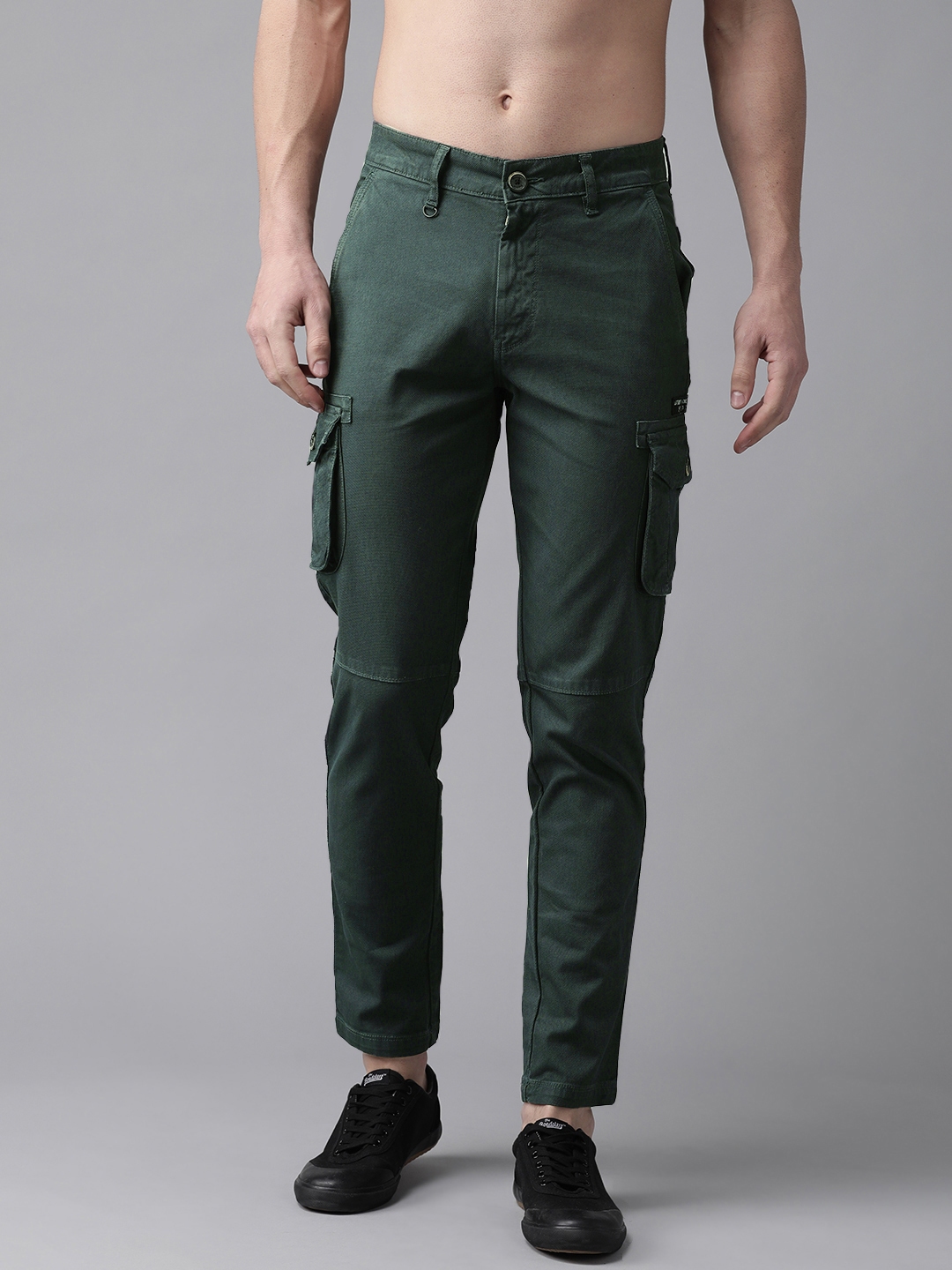 Buy Roadster Men Green Regular Fit Solid Cargos - Trousers for Men ...