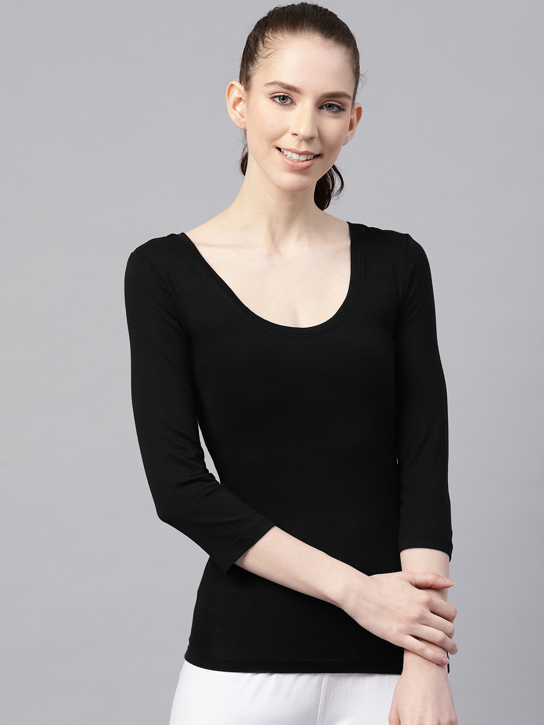 Buy Marks & Spencer Women Black Solid Thermal Top Thermal Tops for