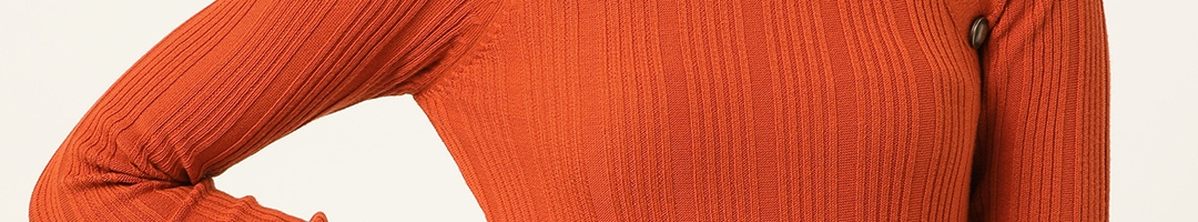 Buy 20Dresses Women Rust Orange Self Striped Pullover Sweater ...