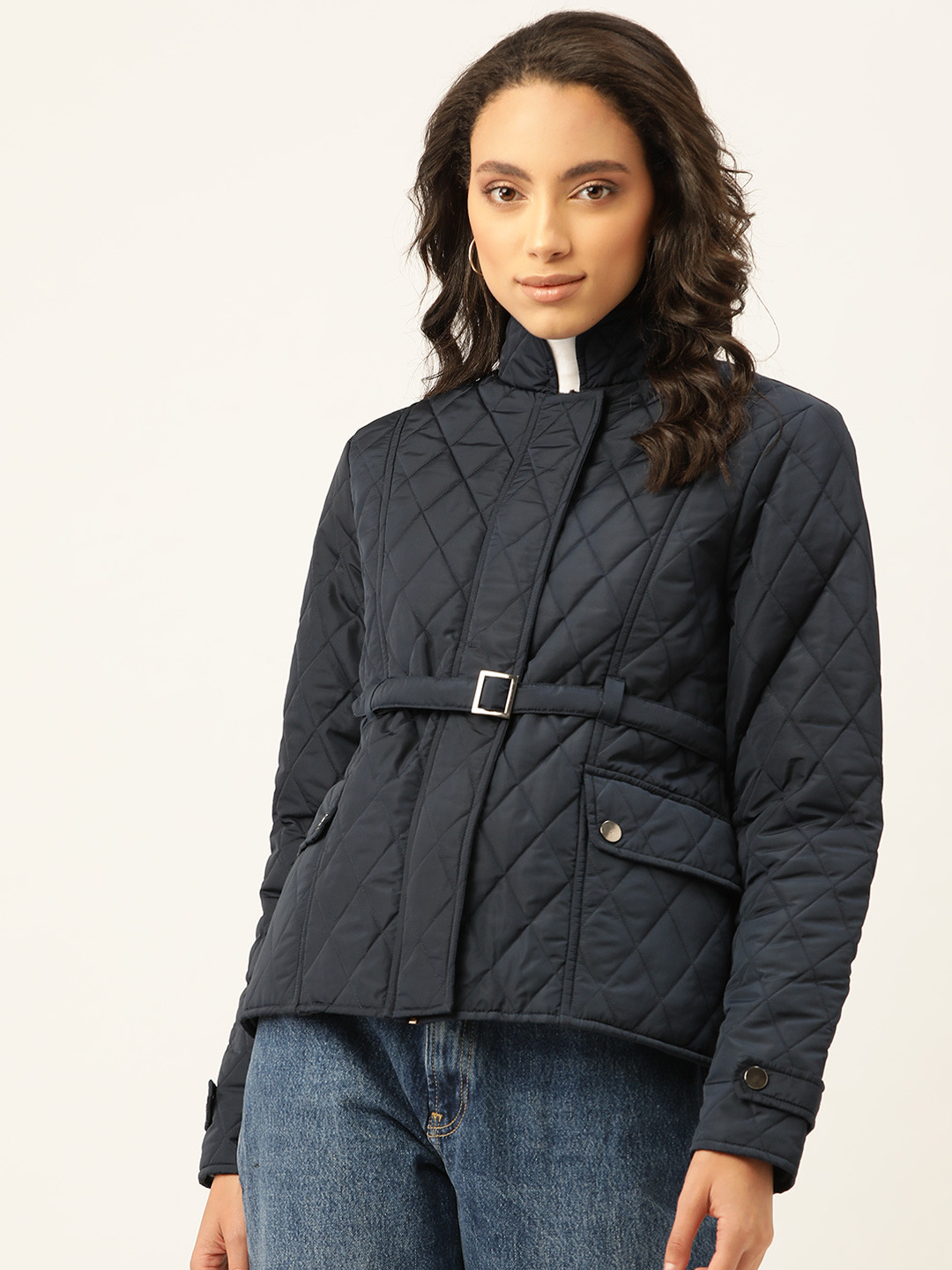 Buy 20Dresses Women Navy Blue Solid Quilted Jacket Jackets for Women 12847160 Myntra