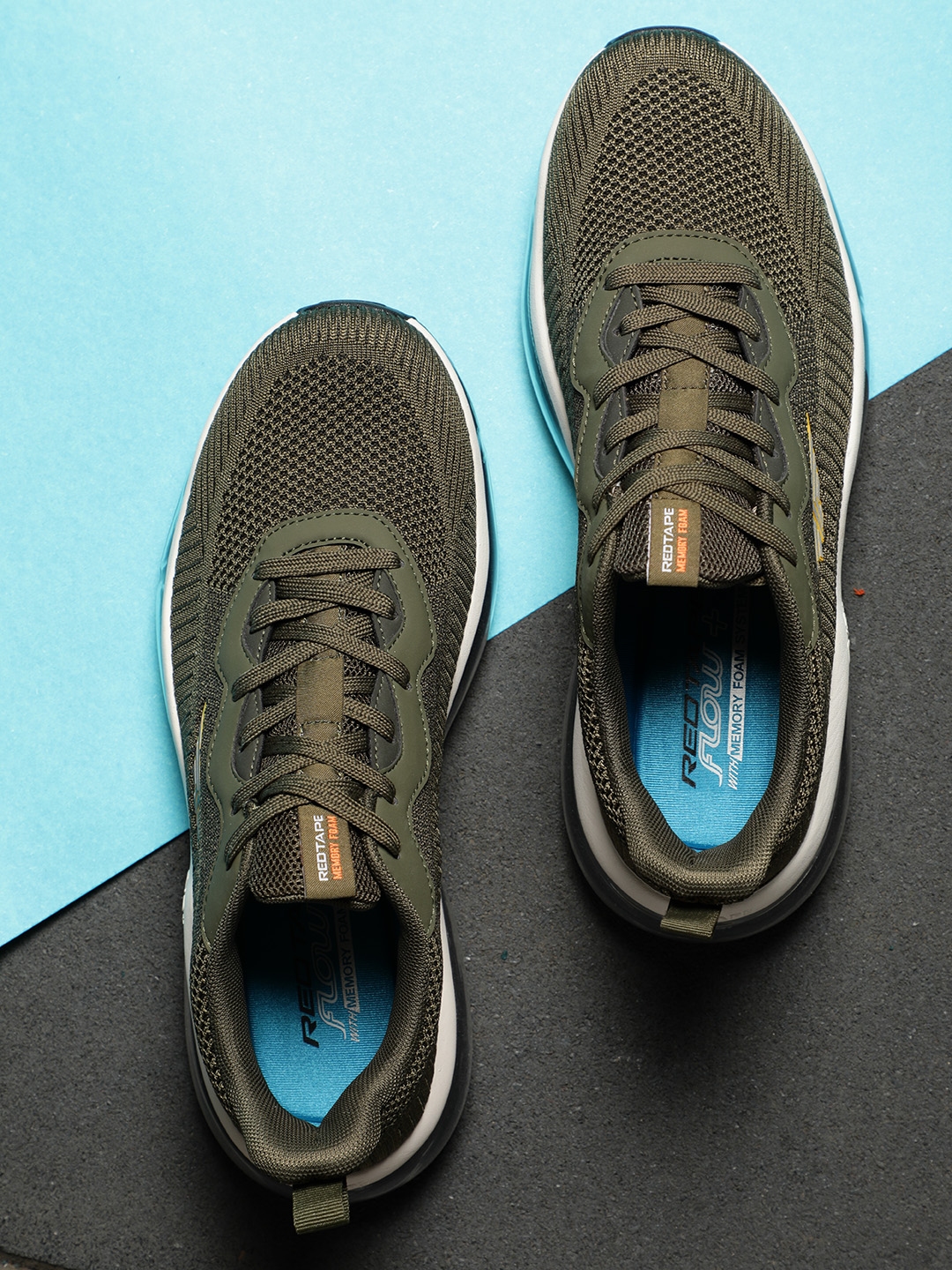 red tape men olive green mesh walking shoes