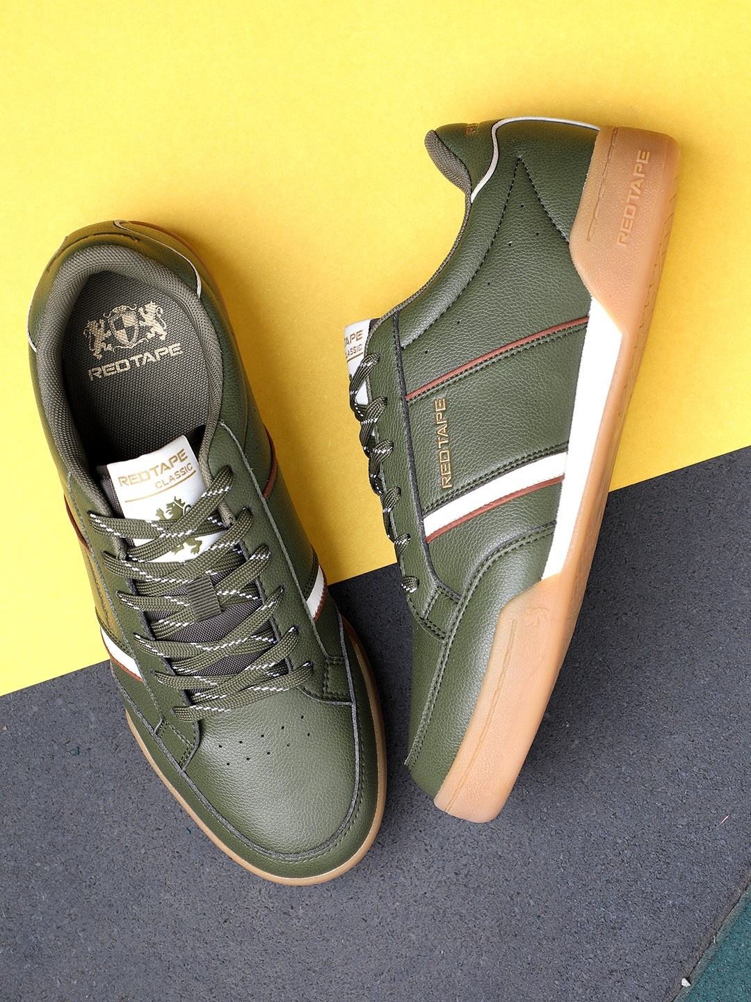 red tape men olive green mesh walking shoes