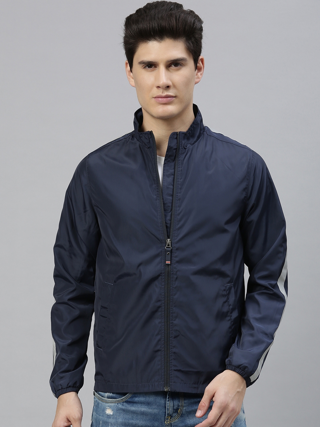 Buy Louis Philippe Sport Men Navy Blue Solid Open Front Jacket ...