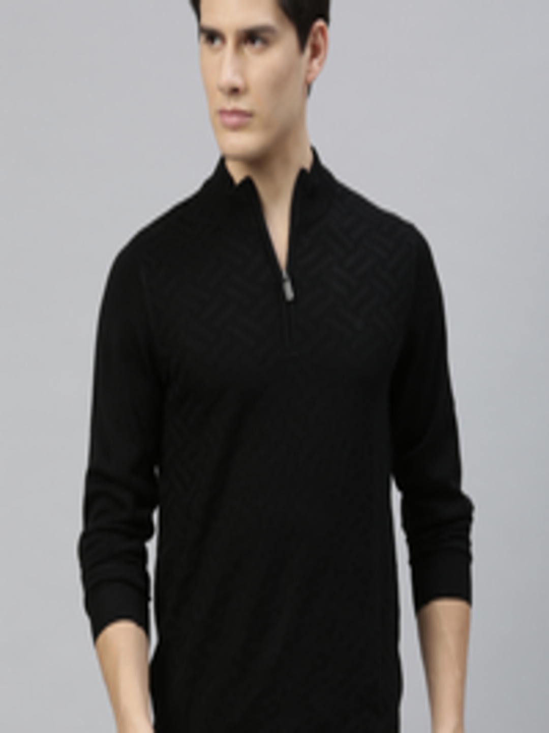Buy Louis Philippe Men Black Solid Pullover Sweater - Sweaters for Men ...