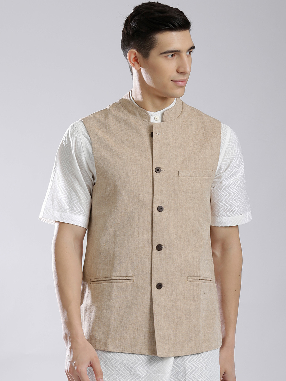 Buy Fabindia Beige Pure Cotton Nehru Jacket Nehru Jackets for Men