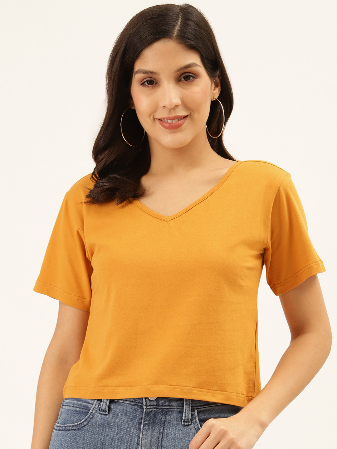 Buy Trend Arrest Women Mustard Yellow Solid Regular Top Tops for
