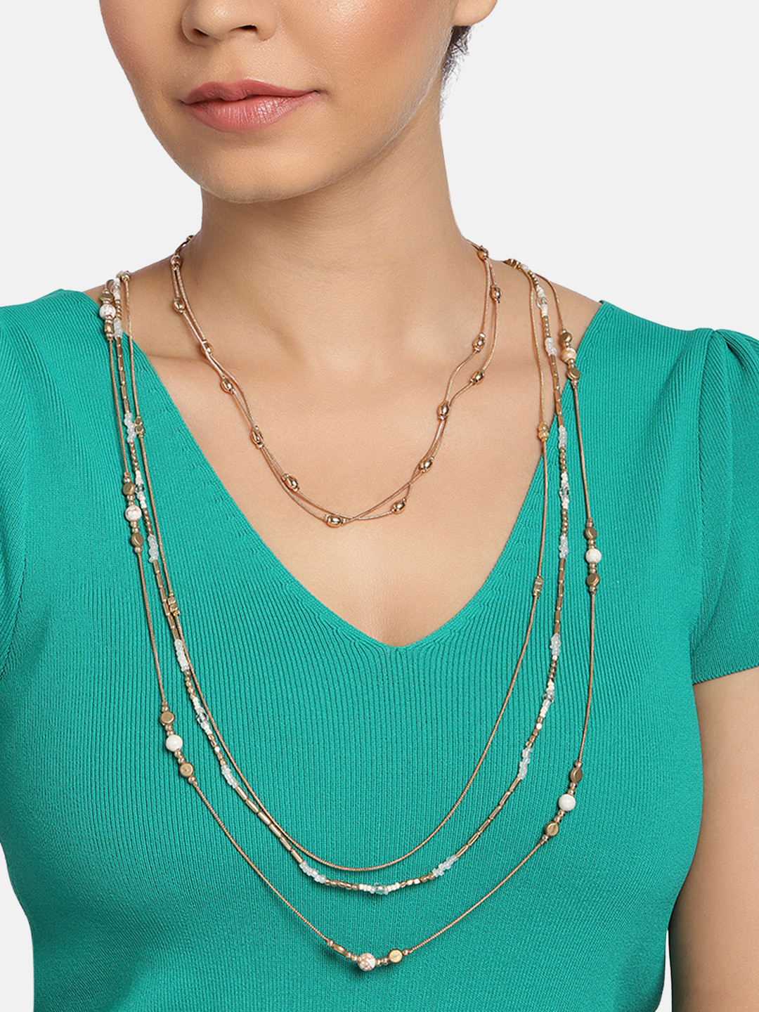 Buy Ayesha Set Of 2 Gold Plated Contemporary Design Necklaces