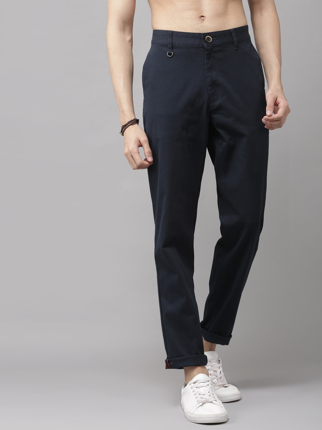 Buy Roadster Men Navy Blue Slim Fit Solid Chinos - Trousers for Men ...
