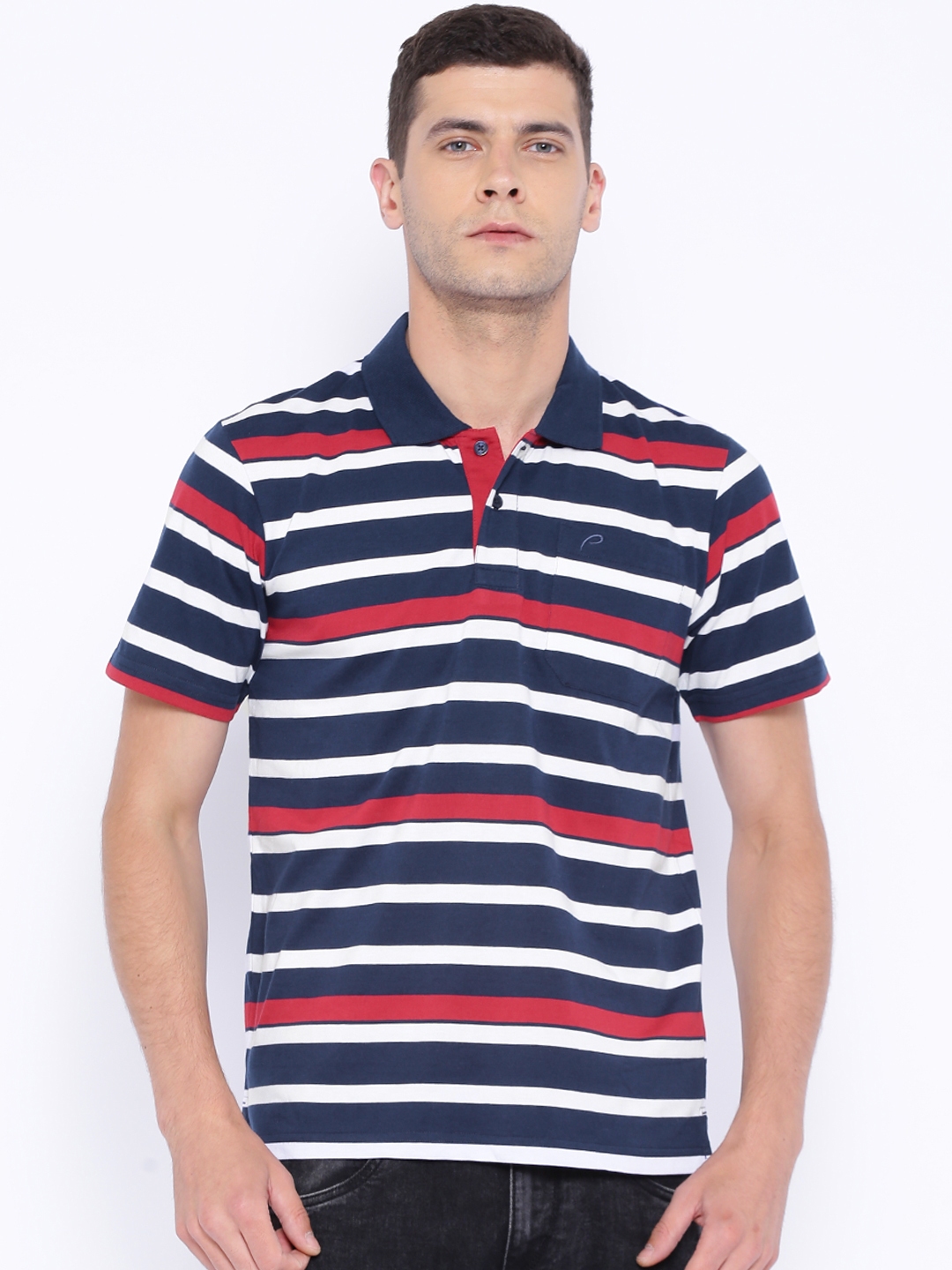 Buy Proline Navy White Striped Polo Pure Cotton T Shirt - Tshirts for ...