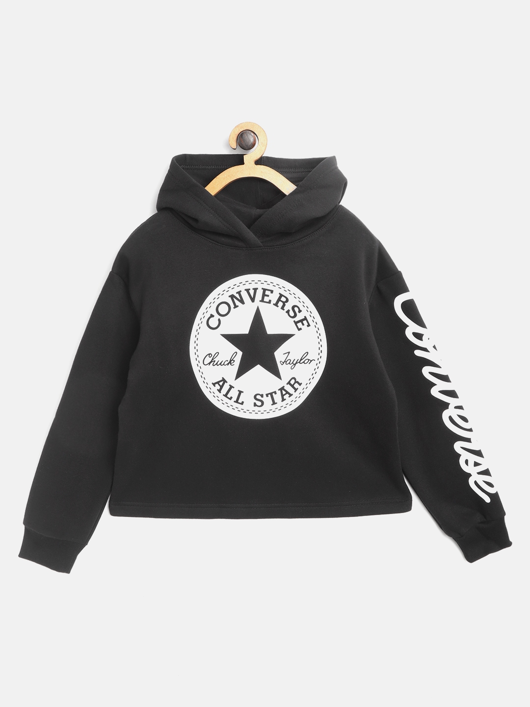 Buy Converse Girls Black & White Brand Logo Print Crop Hooded ...