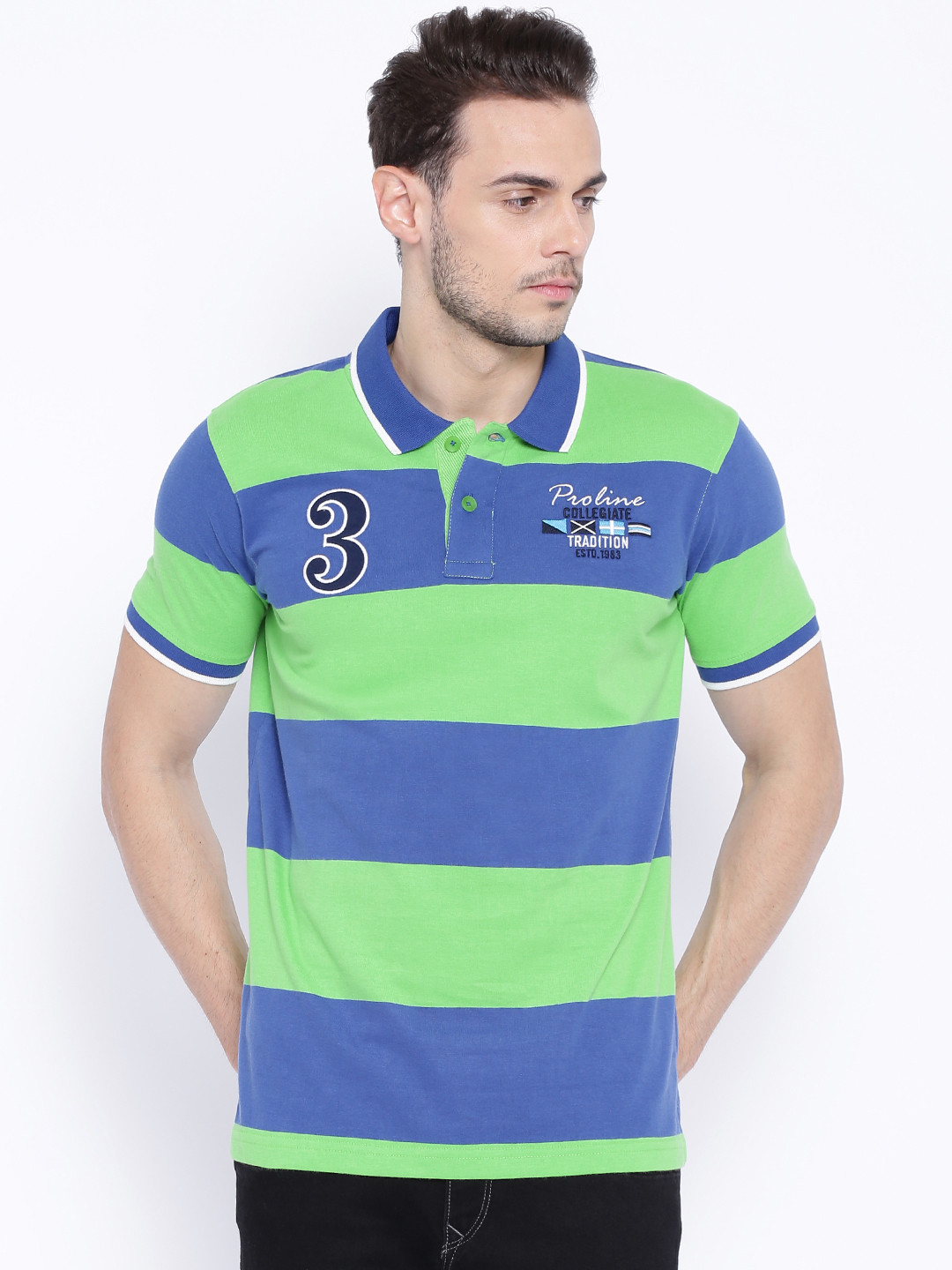 Buy Proline Blue Green Striped Polo Pure Cotton T Shirt Tshirts for