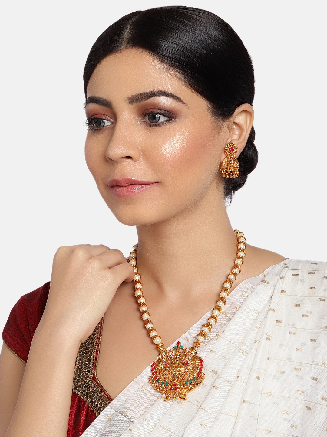 Buy Zaveri Pearls Gold Plated & Pink Studded Jewellery Set - Jewellery ...