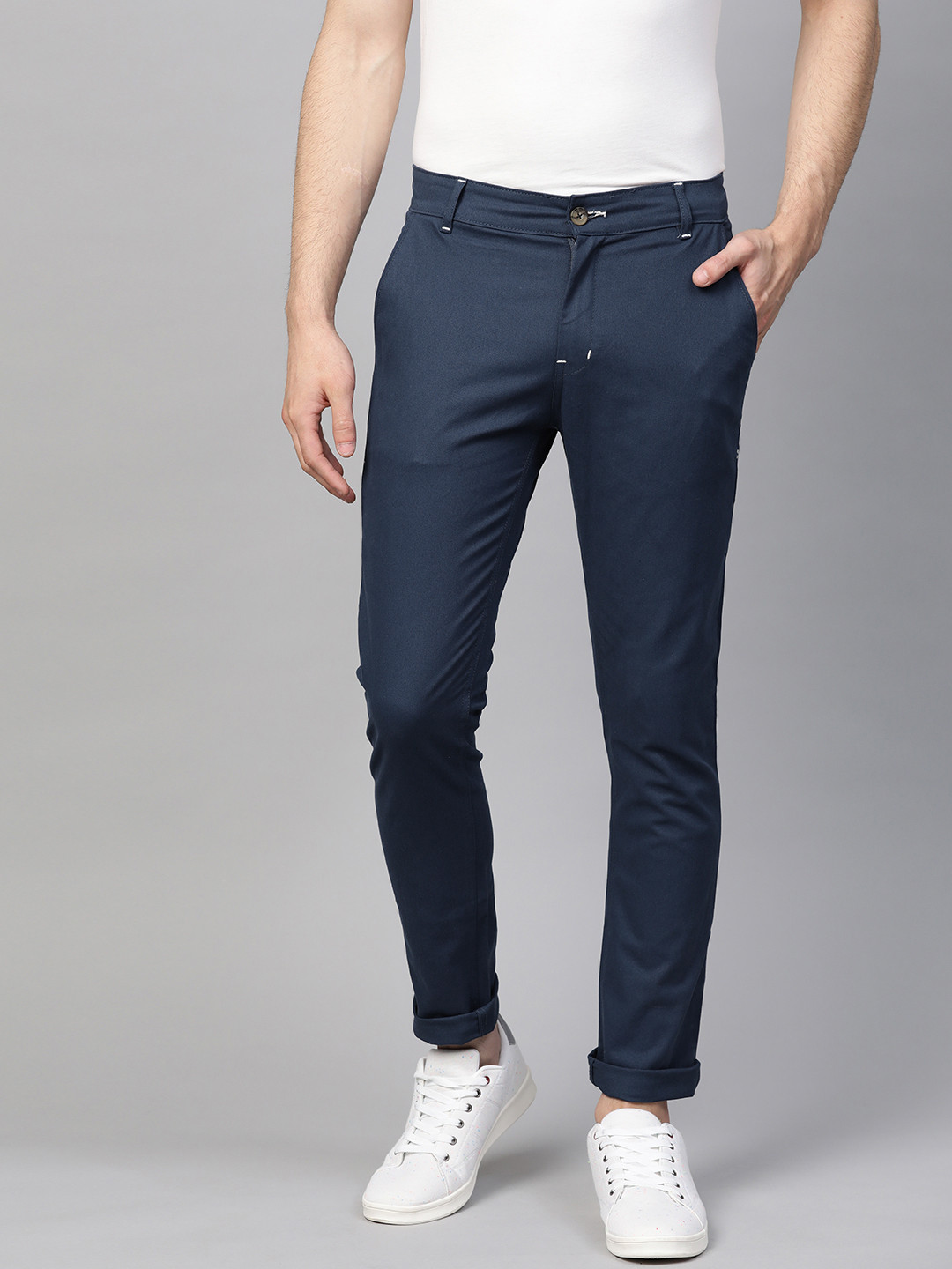 Buy Hubberholme Men Navy Blue Slim Fit Solid Chinos - Trousers for Men ...