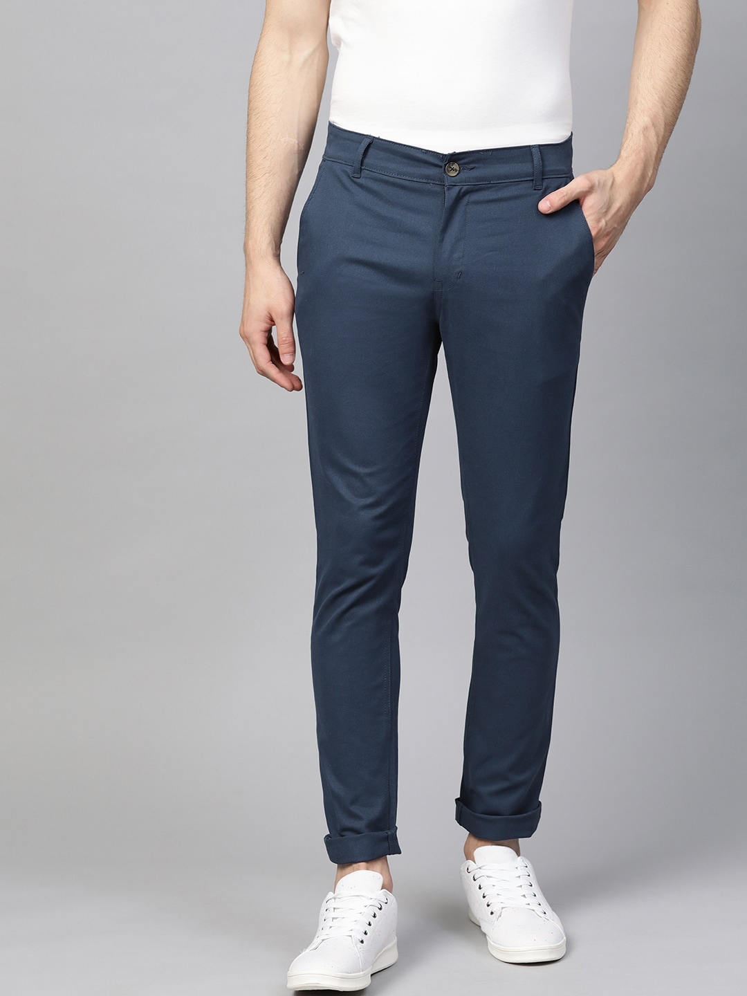 Buy Hubberholme Men Navy Blue Slim Fit Chinos - Trousers for Men ...