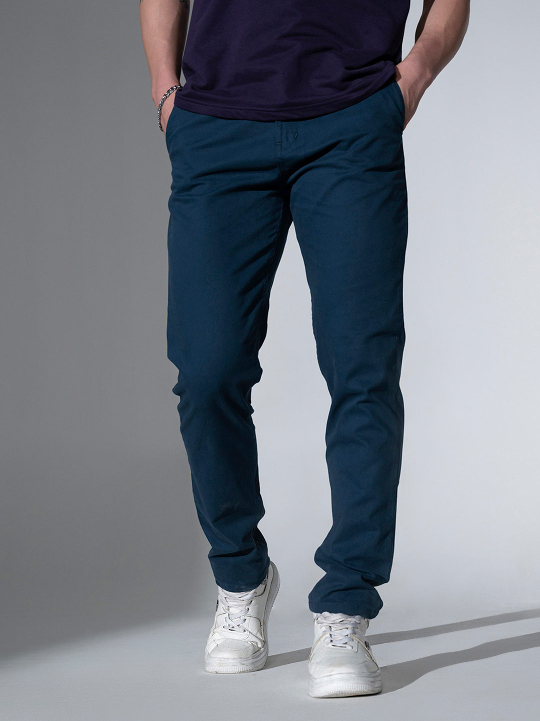 Buy Hubberholme Men Navy Blue Slim Fit Solid Chinos - Trousers for Men ...