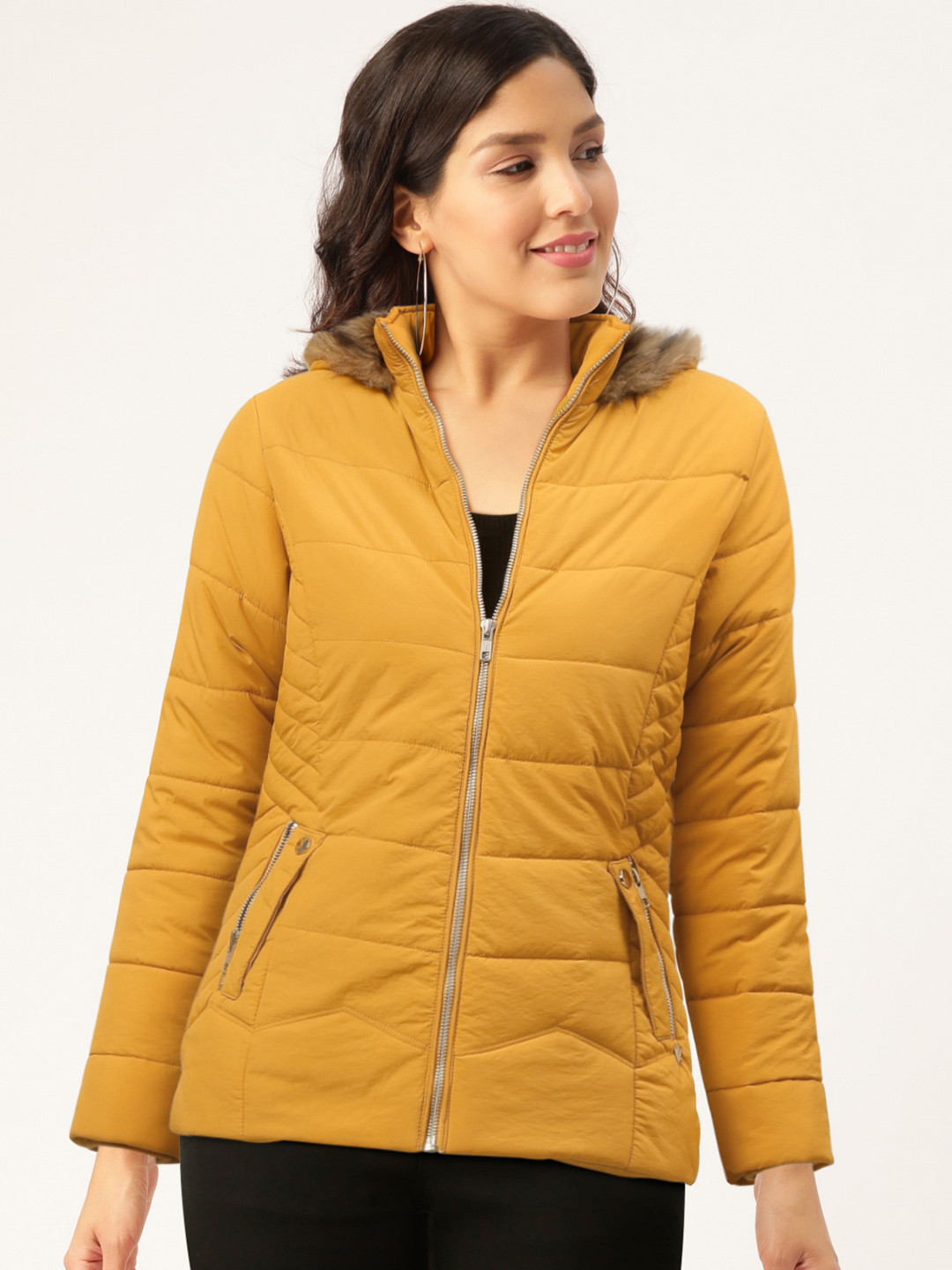Buy Duke Women Mustard Yellow Solid Hooded Parka Jacket Jackets for