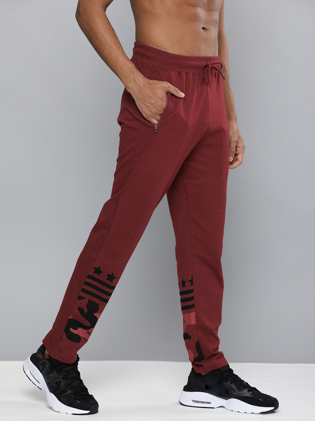 maroon track pants
