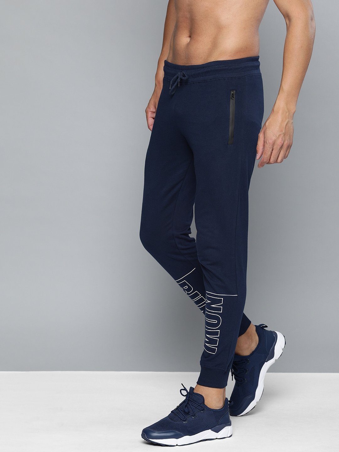 Buy HERE&NOW Men Navy Blue Straight Fit Printed Joggers - Track Pants ...