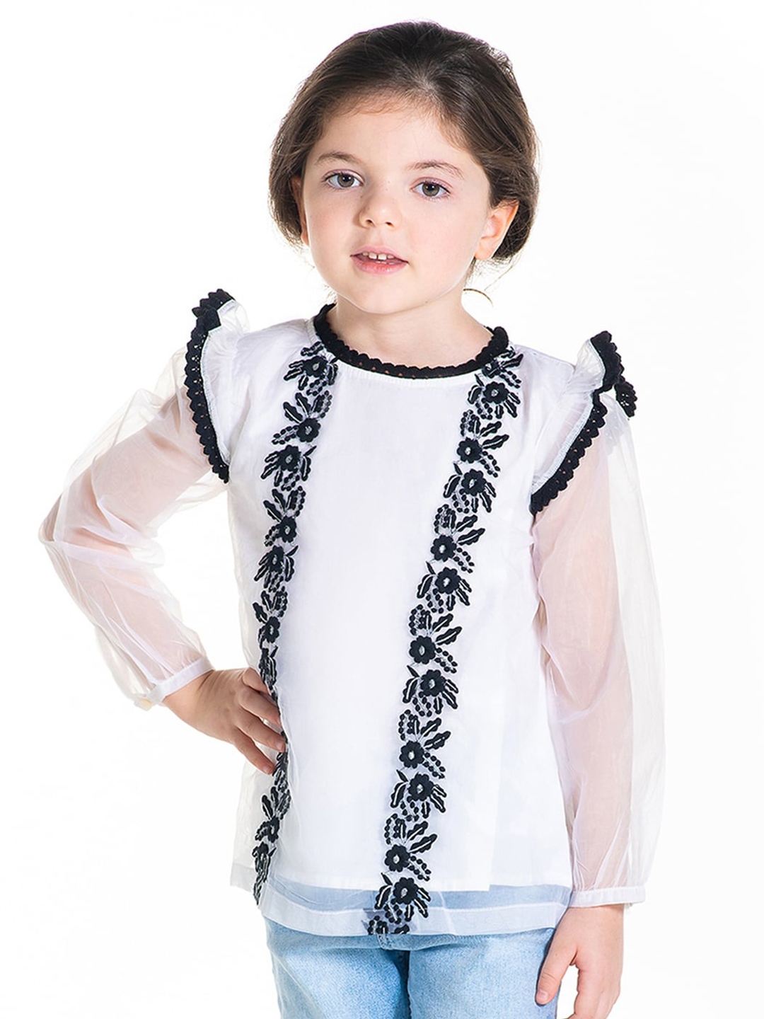 Buy Cherry Crumble Girls White Embroidered Top - Tops for Girls ...