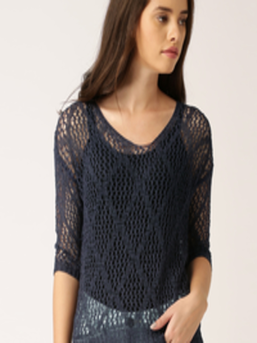Buy DressBerry Navy Loose Knit Top - Tops for Women 1290755 | Myntra