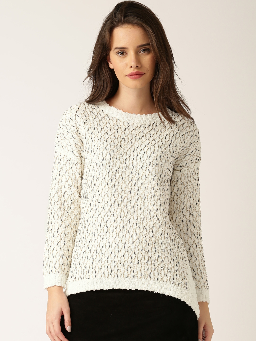 Buy DressBerry Off White Boucle Knit Sweater - Sweaters for Women