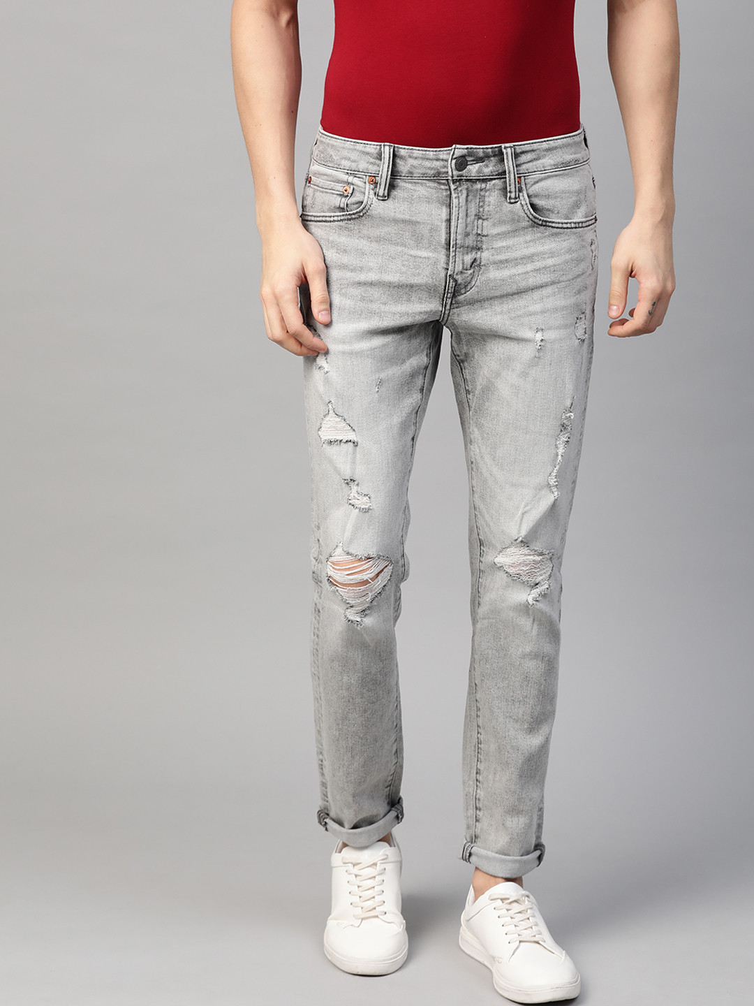 Buy AMERICAN EAGLE OUTFITTERS Men Grey Regular Fit Highly Distressed