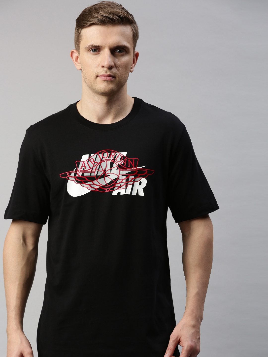 Buy Nike Men Black Printed Round Neck Active HBR WINGS AIR Pure Cotton ...