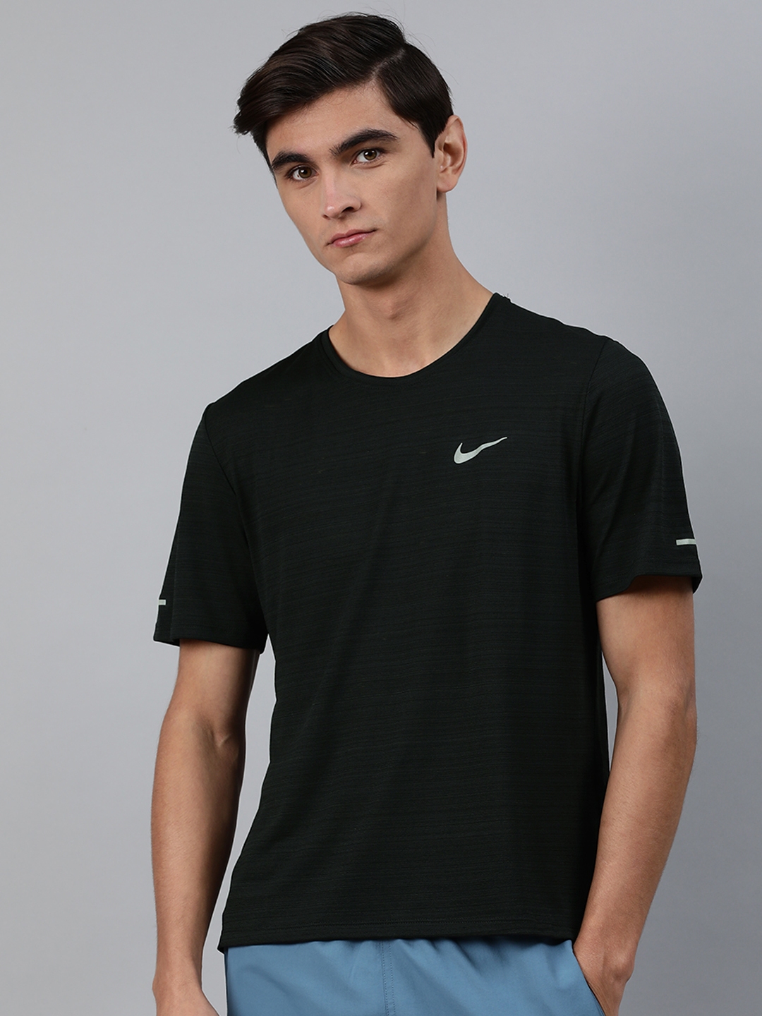 Buy Nike Men Black Dri FIT Refective Trim MILER Running T Shirt ...