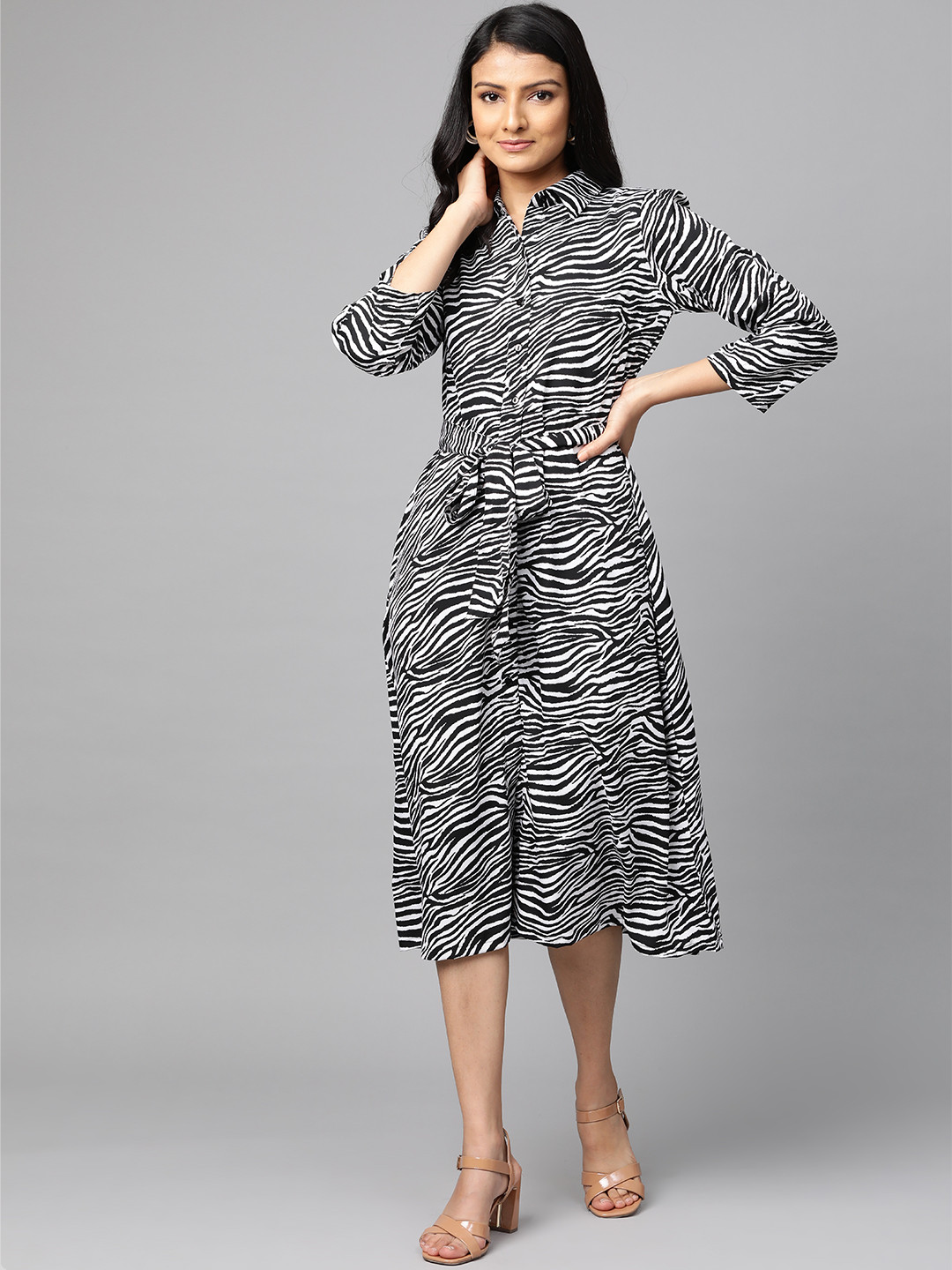 Buy PlusS Women Black & White Zebra Print Shirt Dress Dresses for