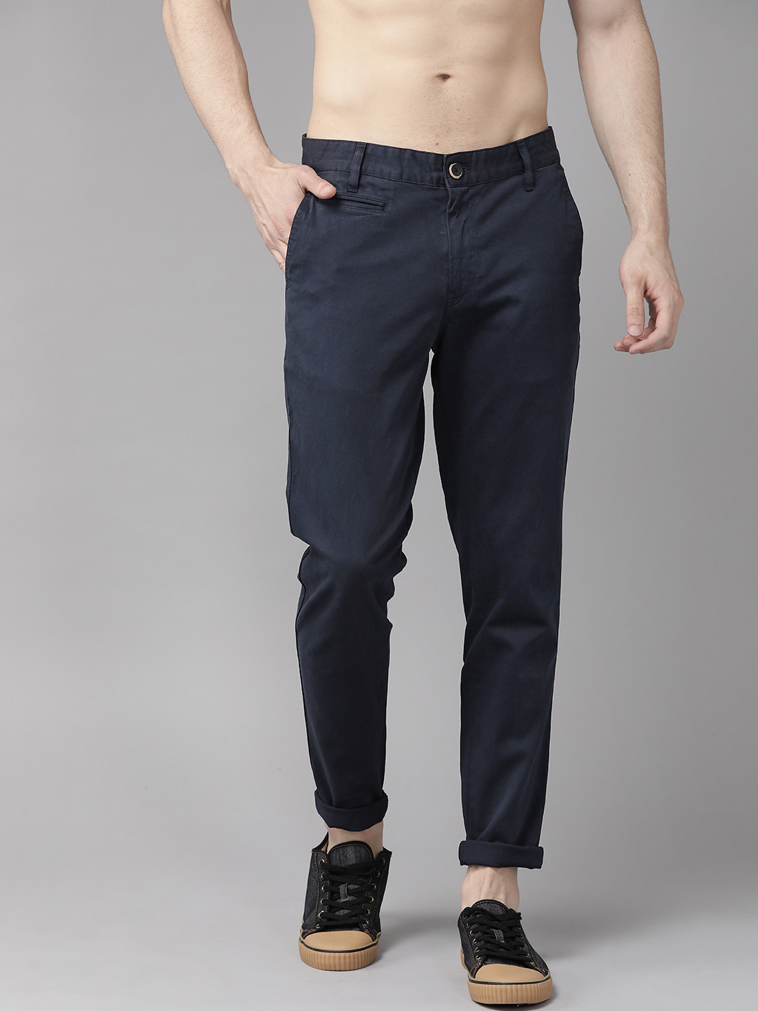 Buy Roadster Men Navy Blue Slim Fit Solid Chinos - Trousers for Men ...