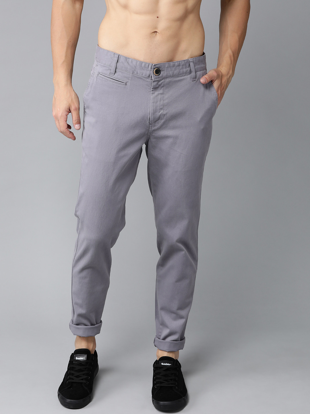 Buy Roadster Men Grey Regular Fit Solid Chinos - Trousers for Men ...