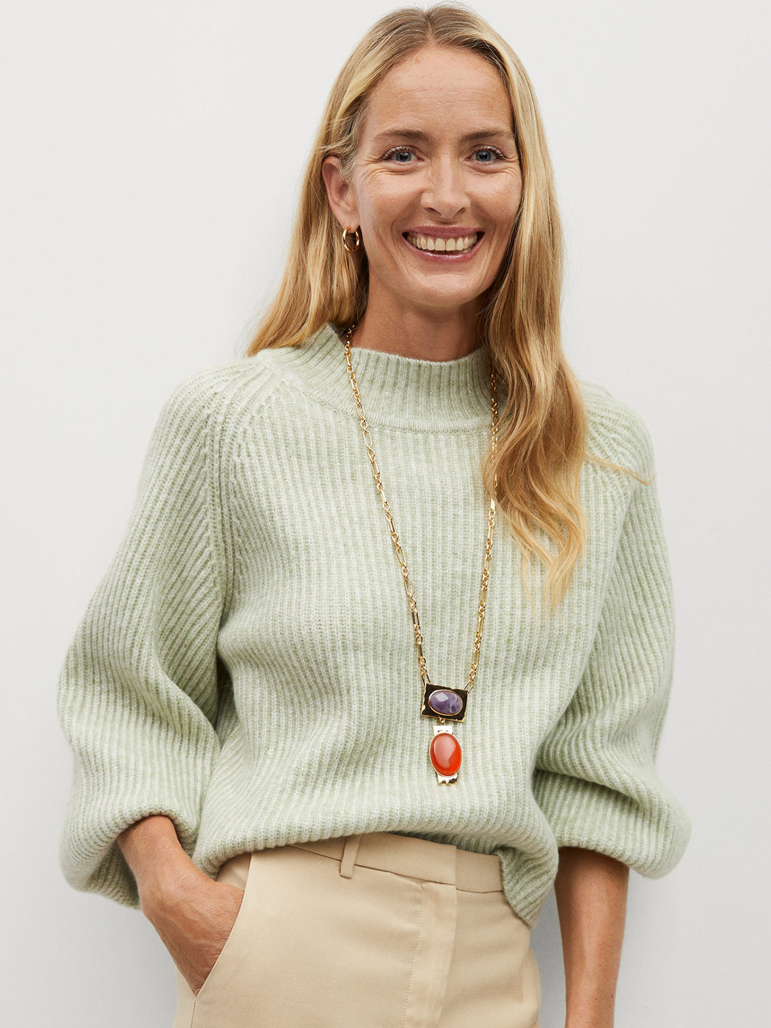 Buy MANGO Women Sea Green Sustainable Ribbed Pullover Sweaters for