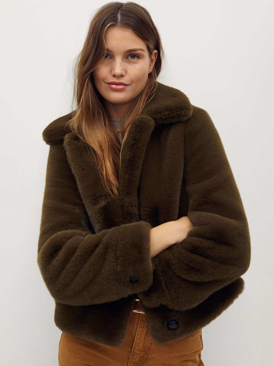 Buy MANGO Women Brown Faux Fur Puffy Jacket Jackets for Women