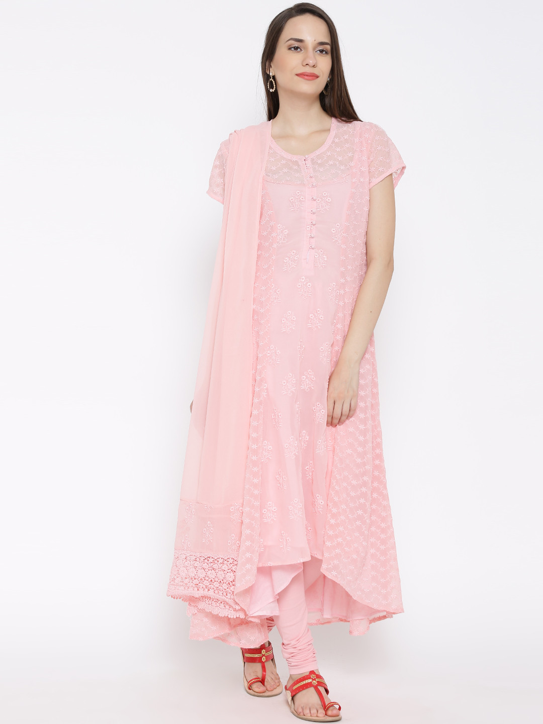 Buy Biba Pink Embroidered A Line Churidar Kurta With Dupatta Kurta