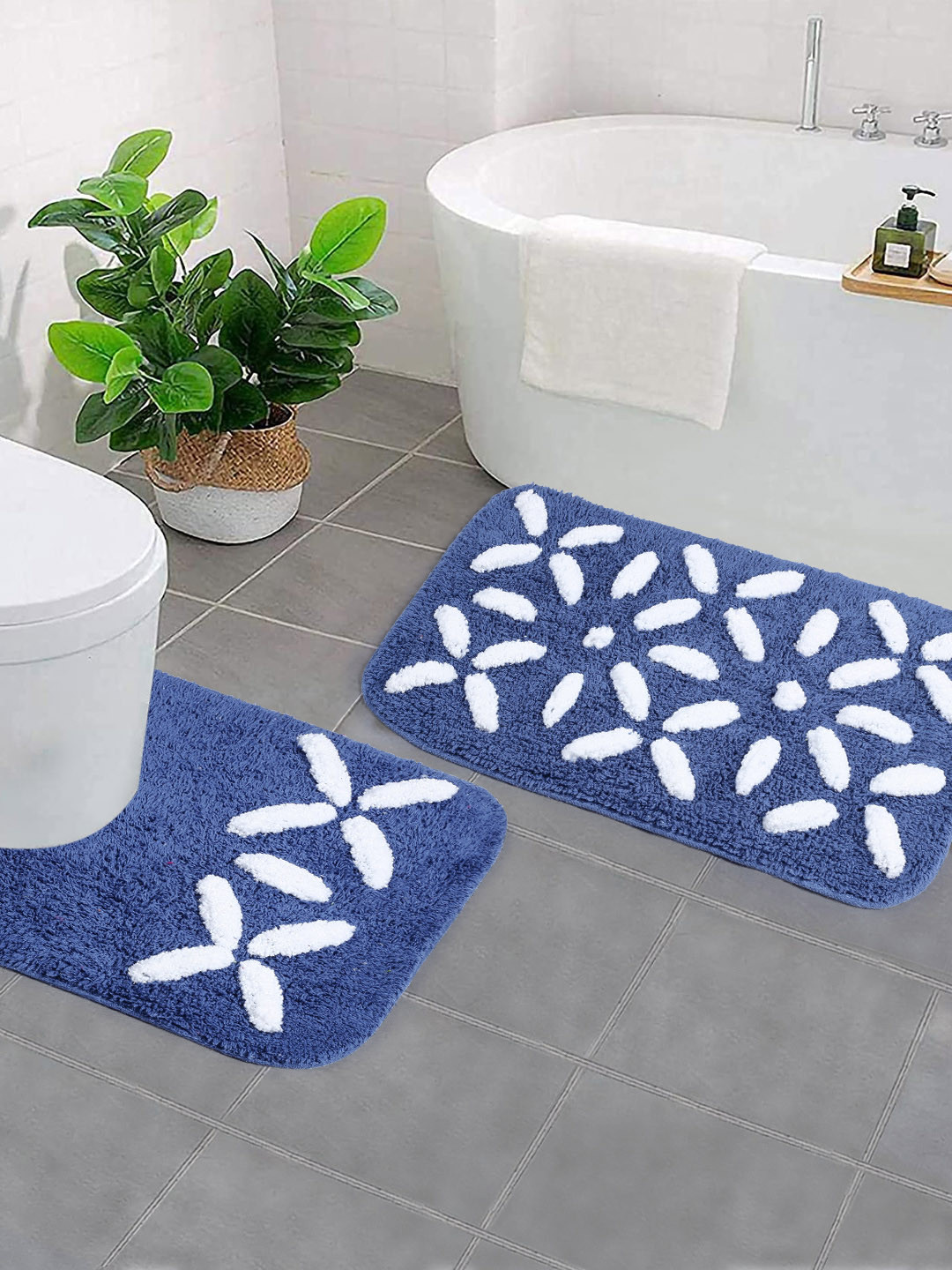 Buy Saral Home Blue Cotton Bath Rug & Contour Bath Rugs for Unisex