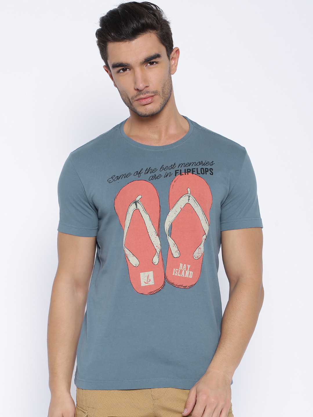 Buy BAY ISLAND Blue Printed Pure Cotton T Shirt Tshirts for Men