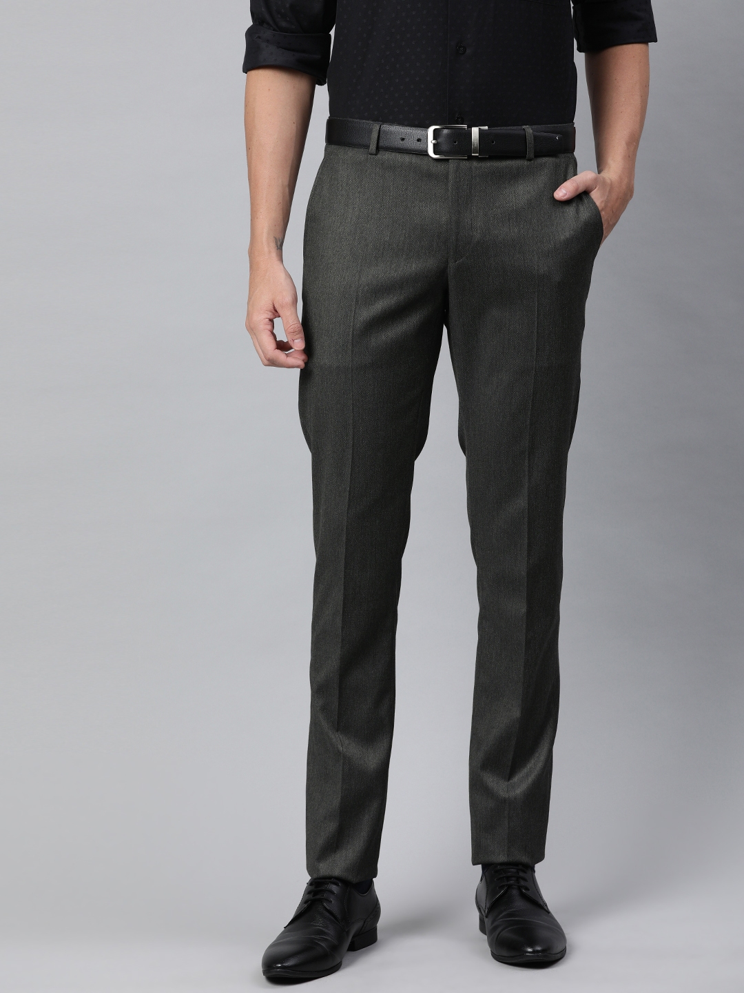 Buy SUITLTD Men Charcoal Grey Slim Fit Solid Formal Trousers - Trousers ...
